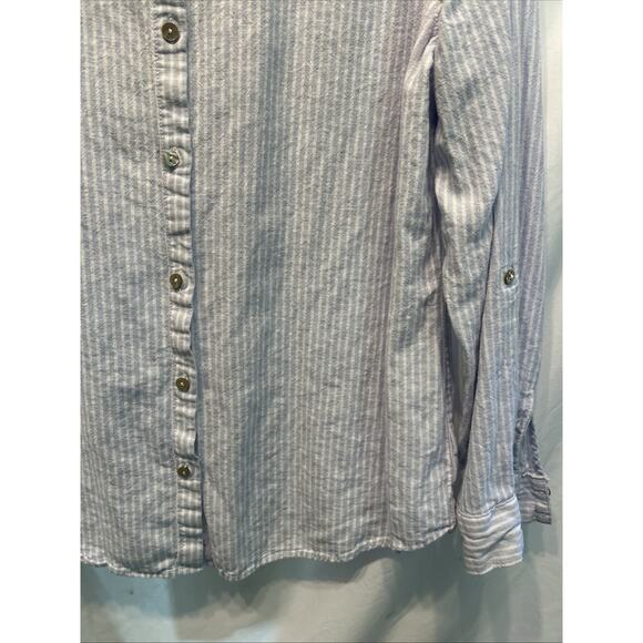Sigrid Olsen Womens Large Button Up Shirt Linen Blend Blue Stripe Beach Career - Picture 4 of 9